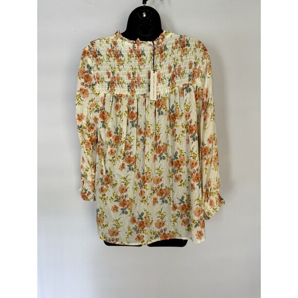 Cupcakes And Cashmere Top Women's Size XL White Coral Pink Floral Smocked Blouse - Picture 4 of 7